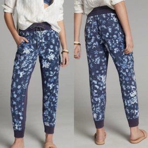 Anthropologie | The Nomad Joggers Navy Blue Tie Dye Bleach Floral Print New XS